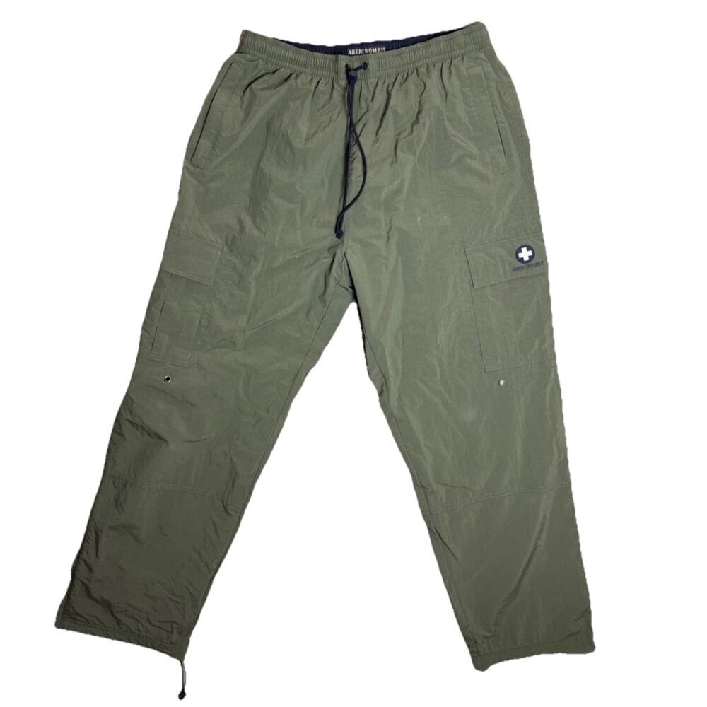 Abercrombie Vtg Nylon Olive Green Cargo Pants Paratrooper Mens Large Lined Y2K